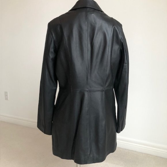 Black DANIER Leather Mid-Length Button-Front Coat / Jacket with Liner Vest XS - Picture 15 of 16